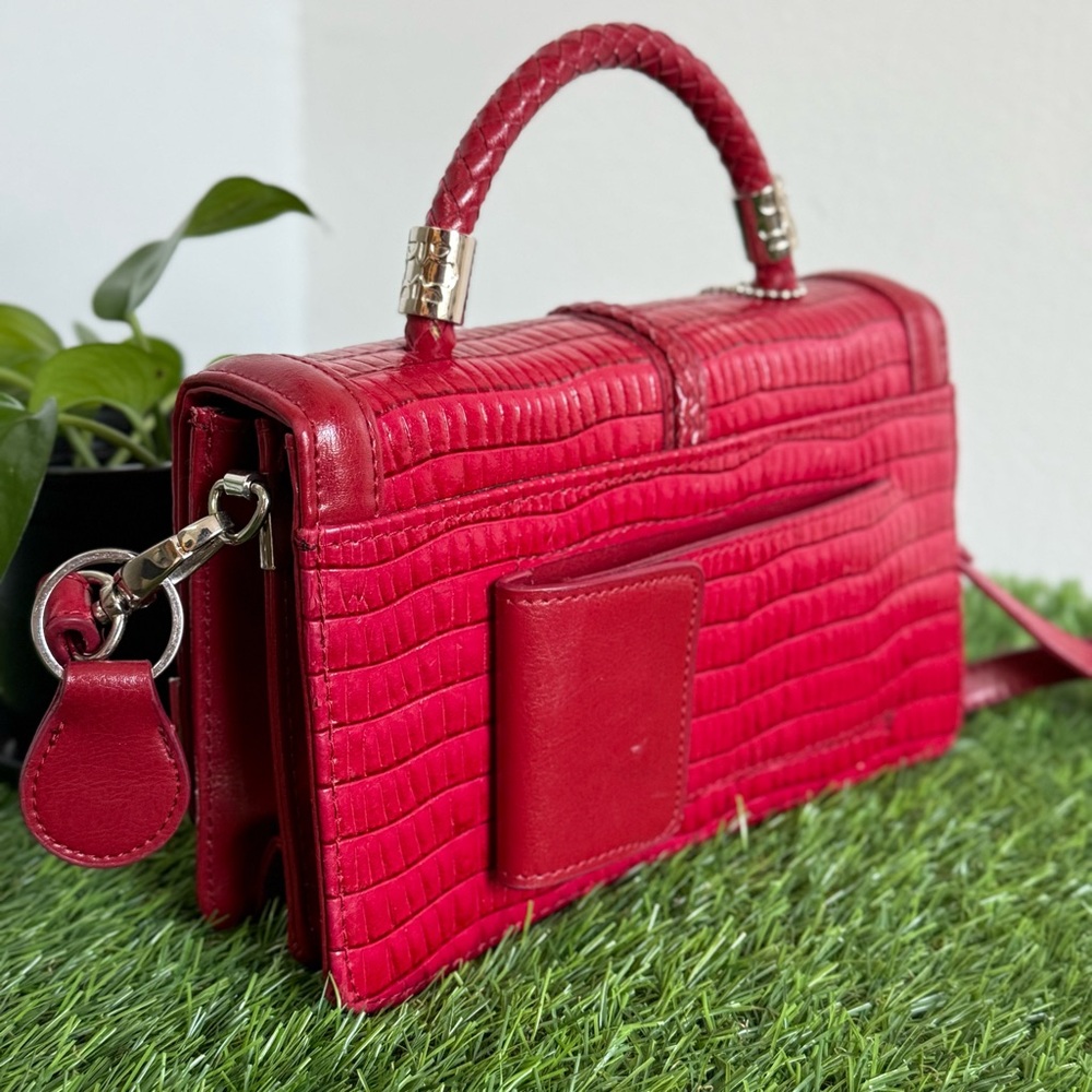 Brighton Genuine Leather Red Handbag Purse Crossbody Heart silver - Picture 5 of 15